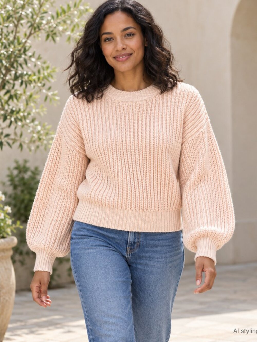Banana Republic Factory Blush Chunky Rib Balloon Sleeve Sweater Size S